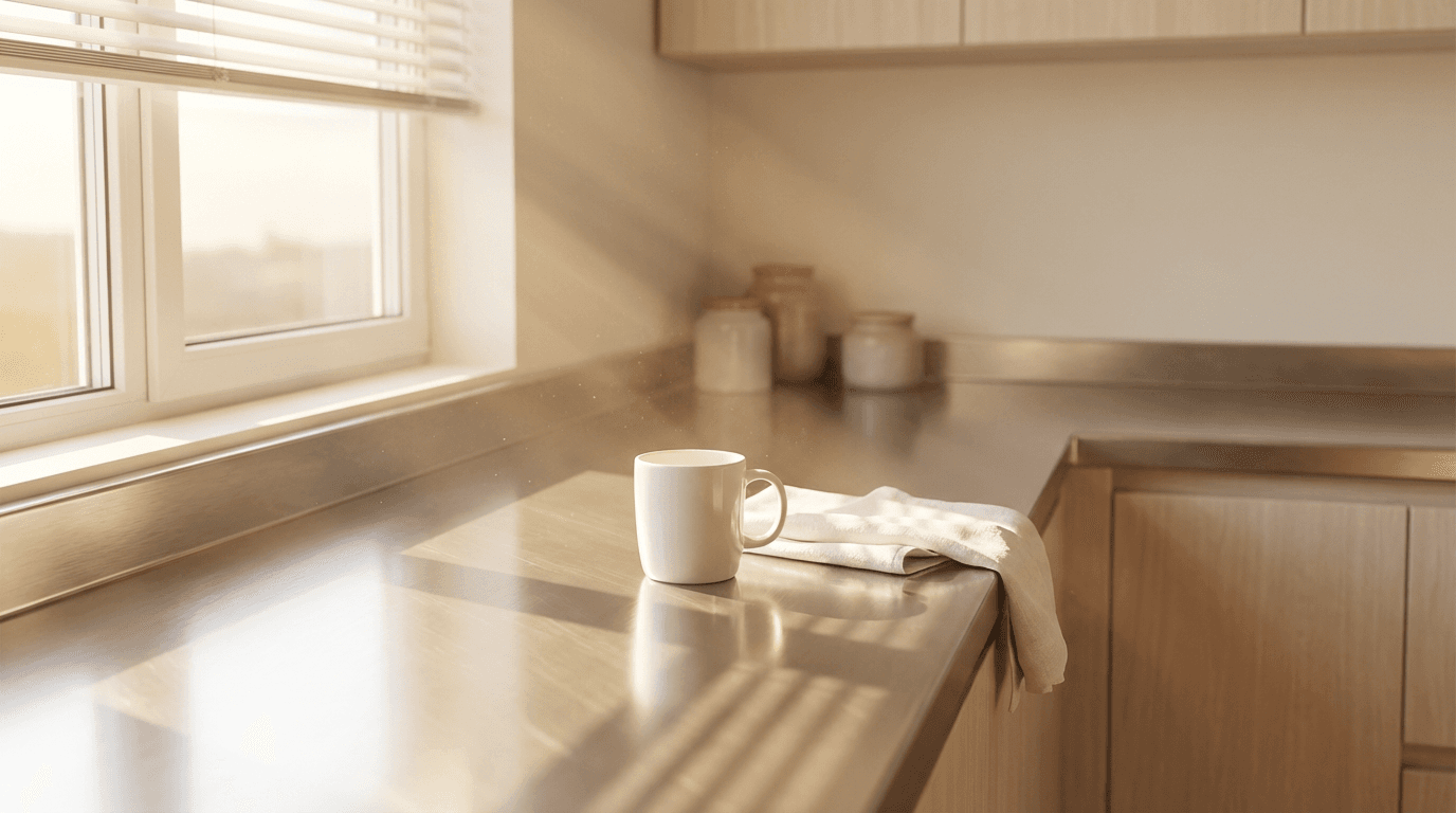 Spotless white kitchen with gleaming sink and polished countertops