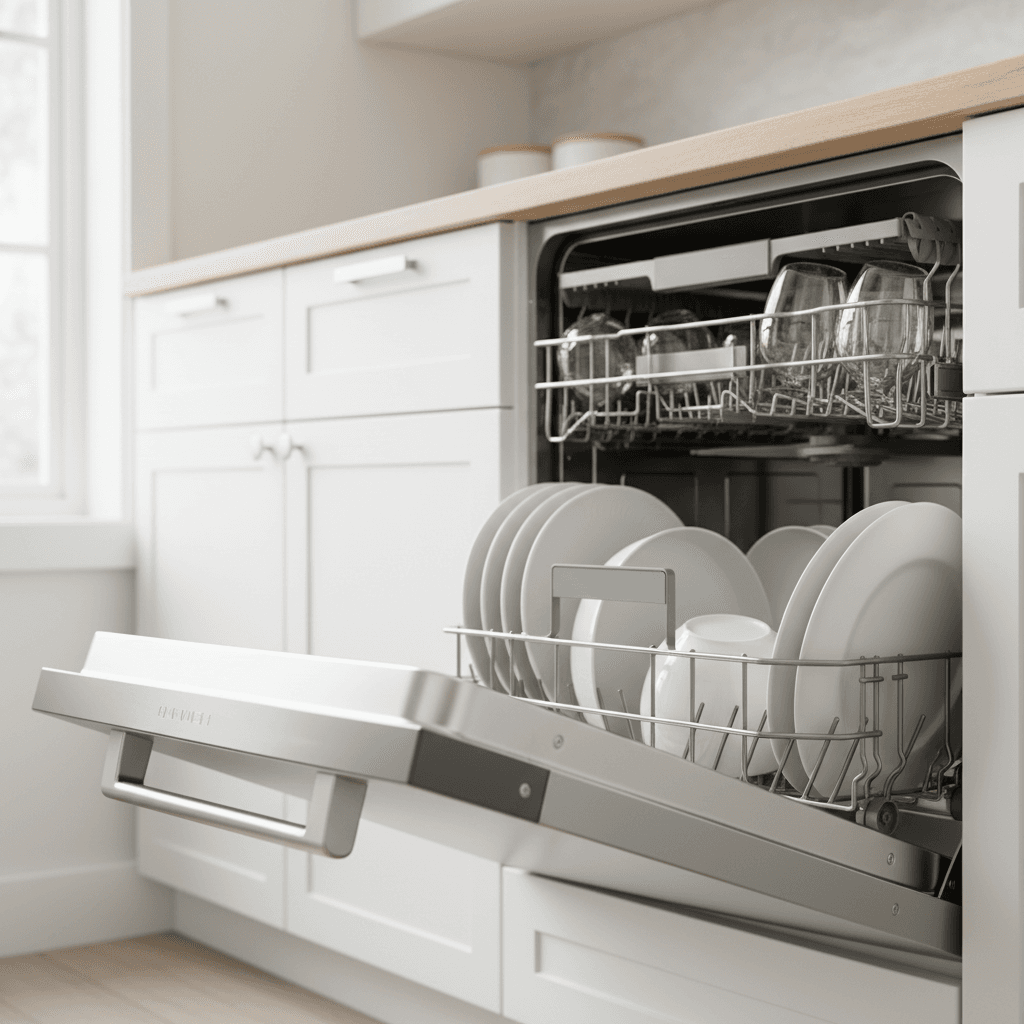 Open oven with spotless racks and streak-free glass